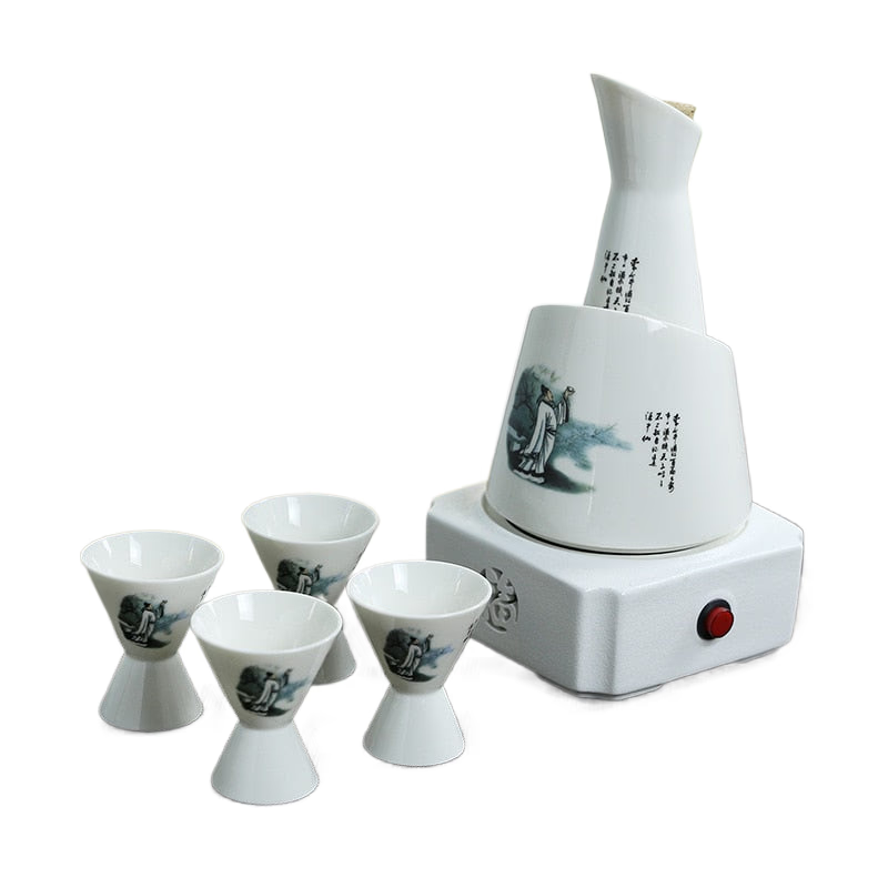 Cup Sake Set Cold Wine Ceramic Antique Print Rustic Sake Set Classic With Warmer Wijnglazen Household Utensils acacuss