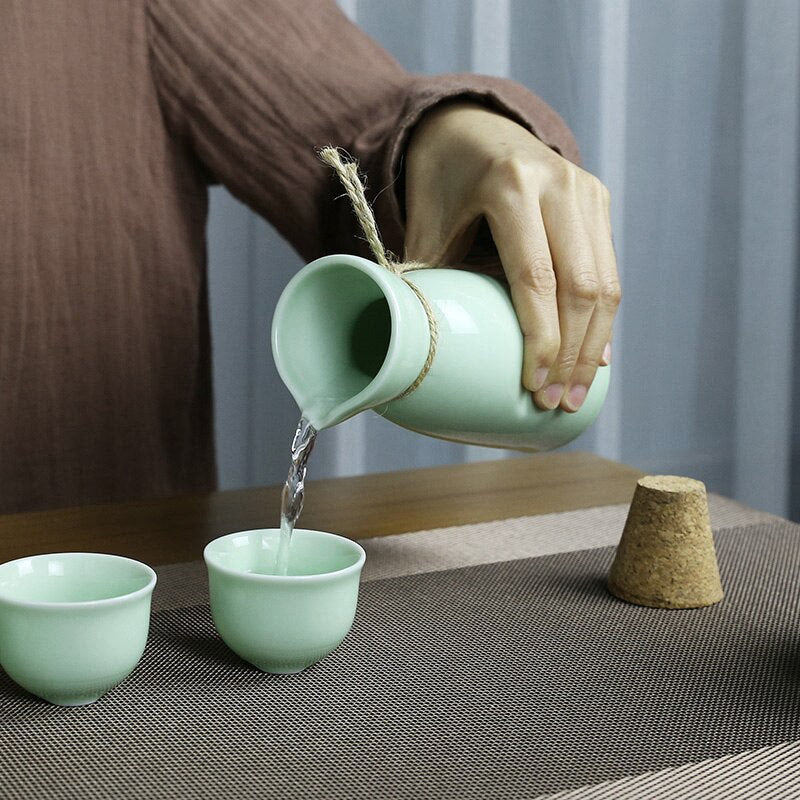 Cup Sake Set Cold Wine Ceramic Antique Print Rustic Sake Set Classic With Warmer Wijnglazen Household Utensils acacuss