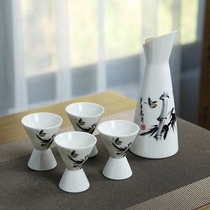 Cup Sake Set Cold Wine Ceramic Antique Print Rustic Sake Set Classic With Warmer Wijnglazen Household Utensils acacuss