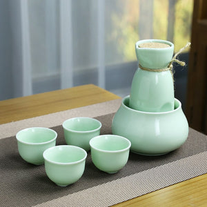 Cup Sake Set Cold Wine Ceramic Antique Print Rustic Sake Set Classic With Warmer Wijnglazen Household Utensils acacuss