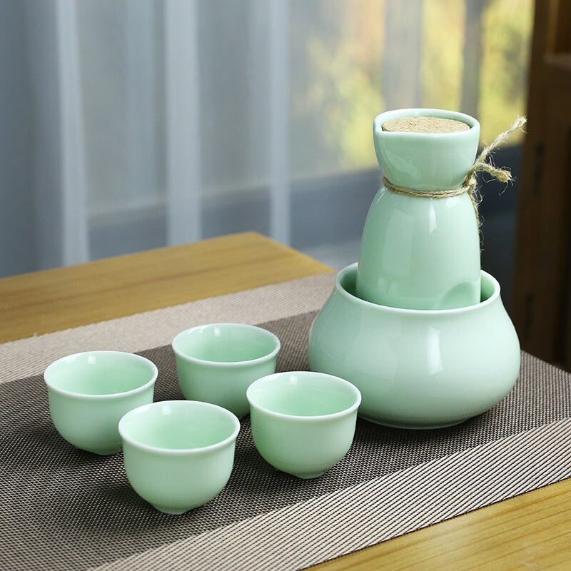 Cup Sake Set Cold Wine Ceramic Antique Print Rustic Sake Set Classic With Warmer Wijnglazen Household Utensils acacuss