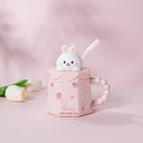 Cute Cartoon Ceramic Cup Mug with Cover and Straw High Color Ceramic Water Cup Household Milk Cup Tea Coffee Cola Cup Set acacuss