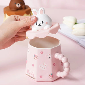 Cute Cartoon Ceramic Cup Mug with Cover and Straw High Color Ceramic Water Cup Household Milk Cup Tea Coffee Cola Cup Set acacuss