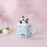 Cute Cartoon Ceramic Cup Mug with Cover and Straw High Color Ceramic Water Cup Household Milk Cup Tea Coffee Cola Cup Set acacuss
