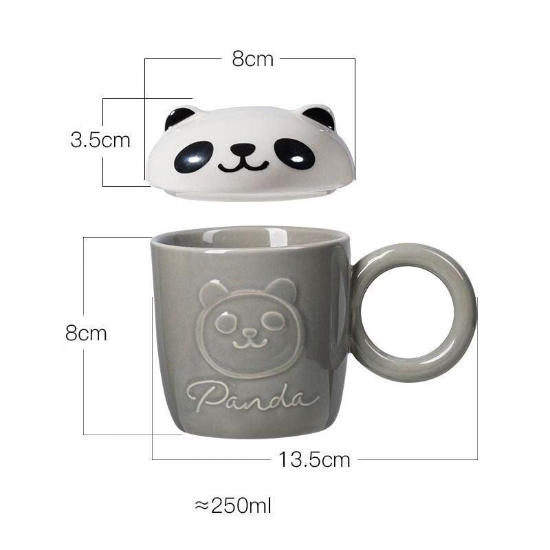 Cute Cartoon Panda Hedgehog Cat Dog Cup With Lid and Ring Handle Ceramic Personalized Animal Mugs For Coffee Tea Milk Funny Gift acacuss