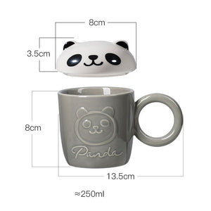 Cute Cartoon Panda Hedgehog Cat Dog Cup With Lid and Ring Handle Ceramic Personalized Animal Mugs For Coffee Tea Milk Funny Gift acacuss