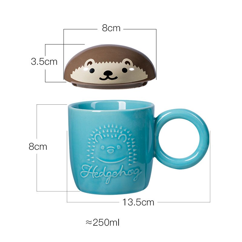 Cute Cartoon Panda Hedgehog Cat Dog Cup With Lid and Ring Handle Ceramic Personalized Animal Mugs For Coffee Tea Milk Funny Gift acacuss
