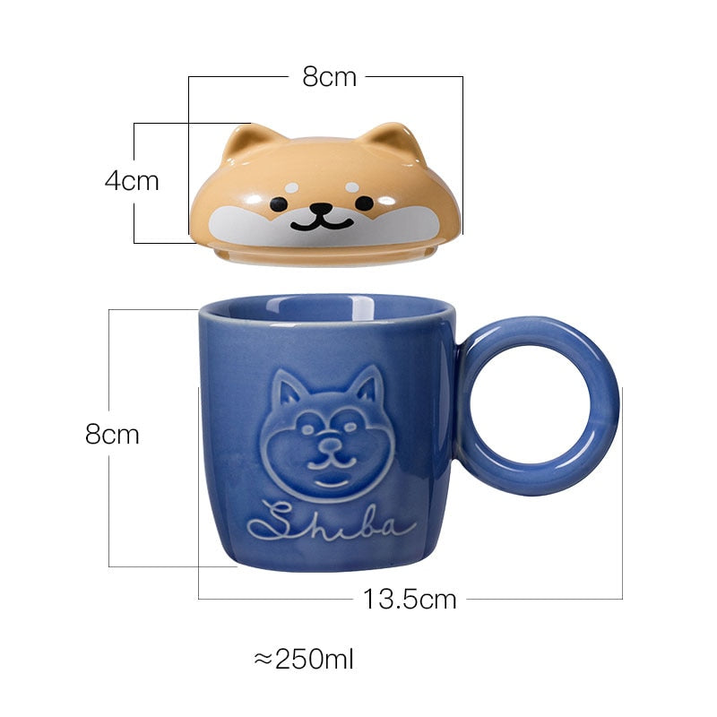 Cute Cartoon Panda Hedgehog Cat Dog Cup With Lid and Ring Handle Ceramic Personalized Animal Mugs For Coffee Tea Milk Funny Gift acacuss
