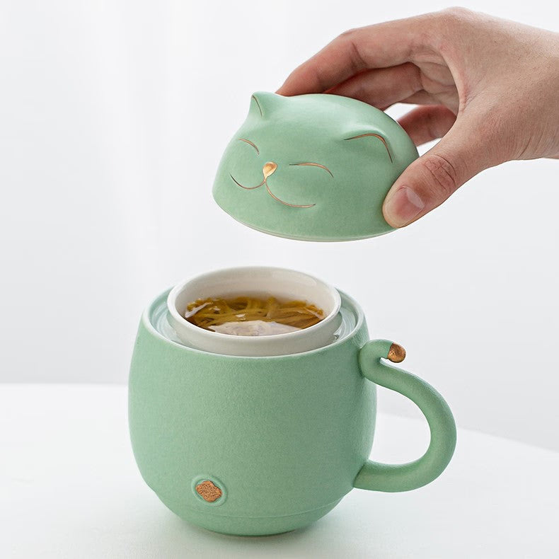 Cute Cat Tea mug Ceramic with Infuser acacuss