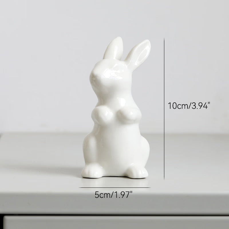 Cute Ceramics Rabbit Figurines Kawaii Hare Bunny Garden House Animal Ornaments Easter Home Room Decoration Hand Painting Embryo acacuss