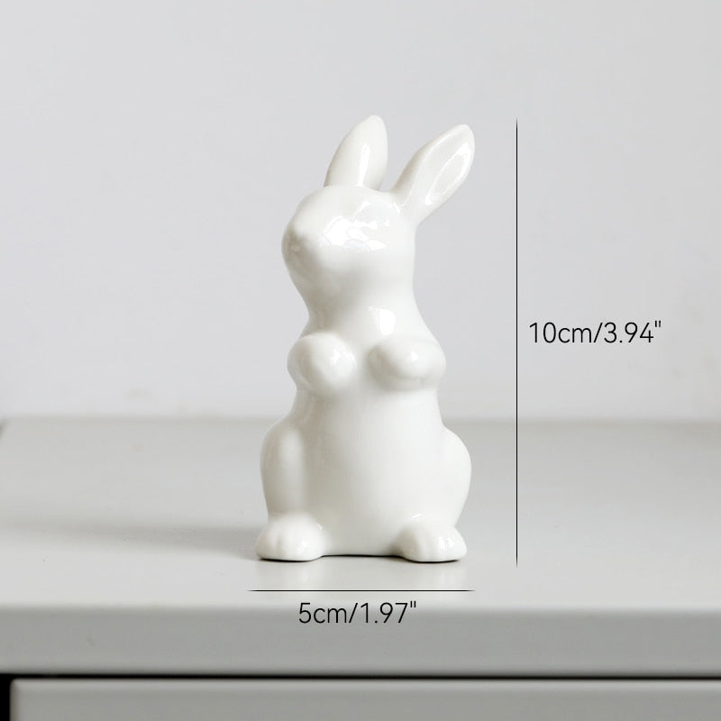Cute Ceramics Rabbit Figurines Kawaii Hare Bunny Garden House Animal Ornaments Easter Home Room Decoration Hand Painting Embryo acacuss