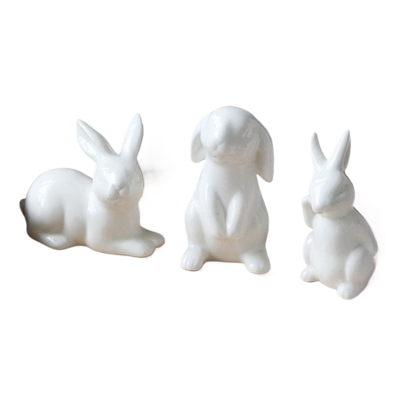 Cute Ceramics Rabbit Figurines Kawaii Hare Bunny Garden House Animal Ornaments Easter Home Room Decoration Hand Painting Embryo acacuss