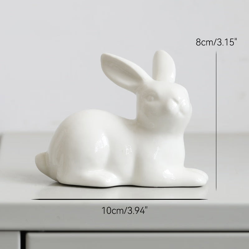 Cute Ceramics Rabbit Figurines Kawaii Hare Bunny Garden House Animal Ornaments Easter Home Room Decoration Hand Painting Embryo acacuss