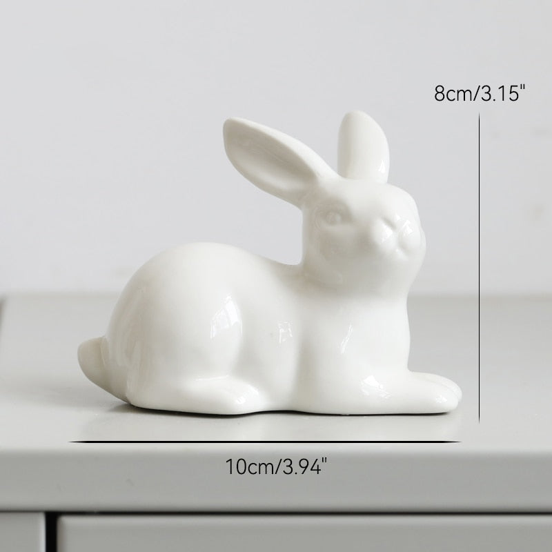 Cute Ceramics Rabbit Figurines Kawaii Hare Bunny Garden House Animal Ornaments Easter Home Room Decoration Hand Painting Embryo acacuss