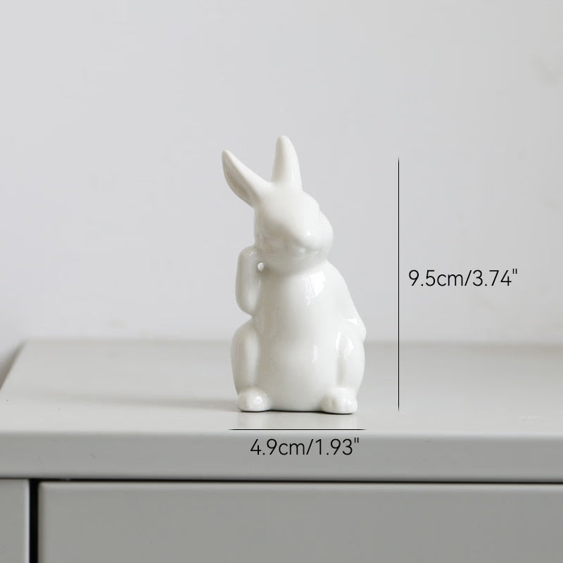 Cute Ceramics Rabbit Figurines Kawaii Hare Bunny Garden House Animal Ornaments Easter Home Room Decoration Hand Painting Embryo acacuss