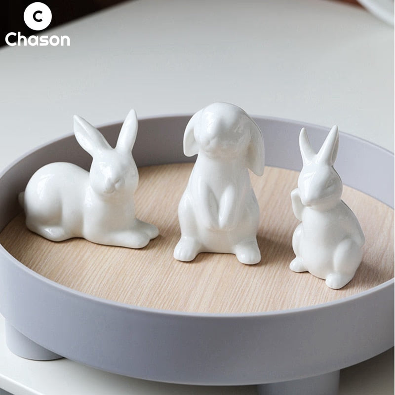 Cute Ceramics Rabbit Figurines Kawaii Hare Bunny Garden House Animal Ornaments Easter Home Room Decoration Hand Painting Embryo acacuss