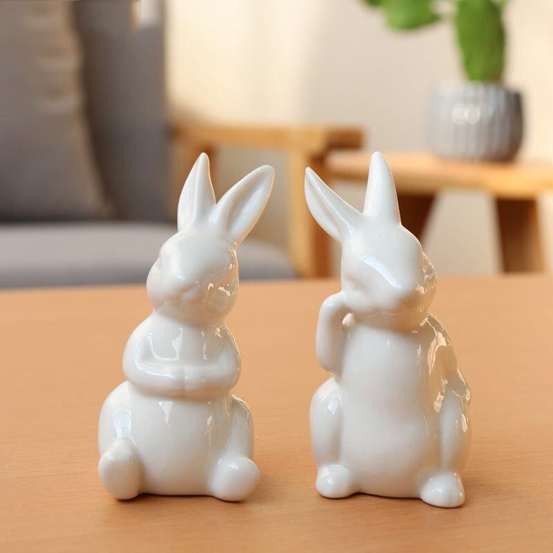 Cute Ceramics Rabbit Figurines Kawaii Hare Bunny Garden House Animal Ornaments Easter Home Room Decoration Hand Painting Embryo acacuss