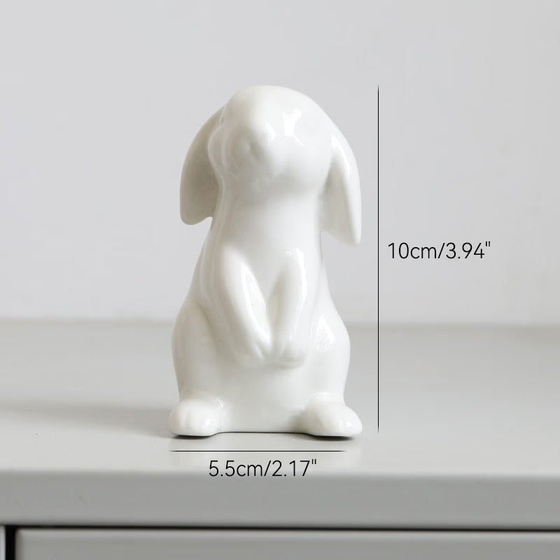 Cute Ceramics Rabbit Figurines Kawaii Hare Bunny Garden House Animal Ornaments Easter Home Room Decoration Hand Painting Embryo acacuss