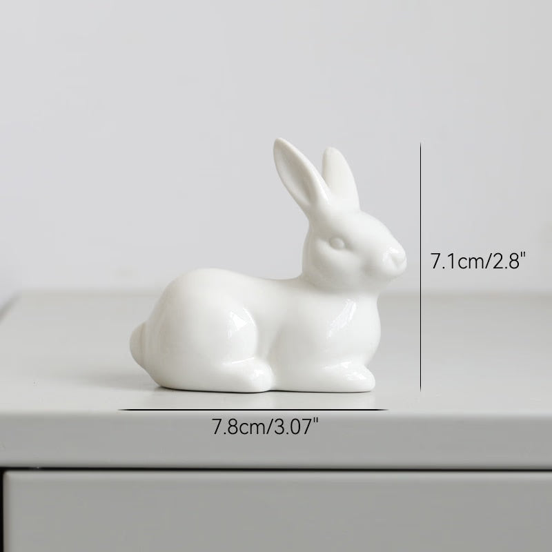 Cute Ceramics Rabbit Figurines Kawaii Hare Bunny Garden House Animal Ornaments Easter Home Room Decoration Hand Painting Embryo acacuss