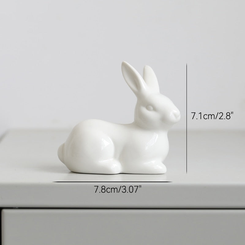 Cute Ceramics Rabbit Figurines Kawaii Hare Bunny Garden House Animal Ornaments Easter Home Room Decoration Hand Painting Embryo acacuss