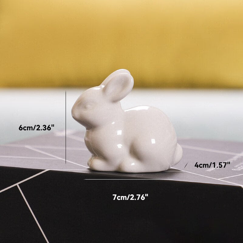 Cute Ceramics Rabbit Figurines Kawaii Hare Bunny Garden House Animal Ornaments Easter Home Room Decoration Hand Painting Embryo acacuss