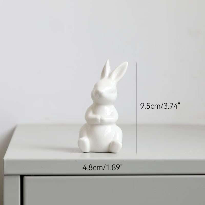 Cute Ceramics Rabbit Figurines Kawaii Hare Bunny Garden House Animal Ornaments Easter Home Room Decoration Hand Painting Embryo acacuss