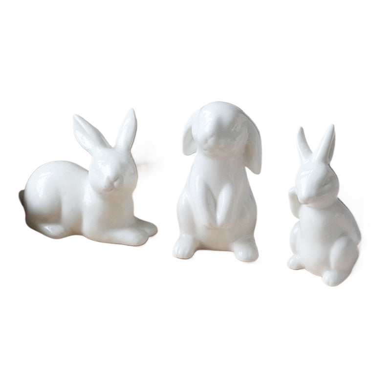 Cute Ceramics Rabbit Figurines Kawaii Hare Bunny Garden House Animal Ornaments Easter Home Room Decoration Hand Painting Embryo acacuss