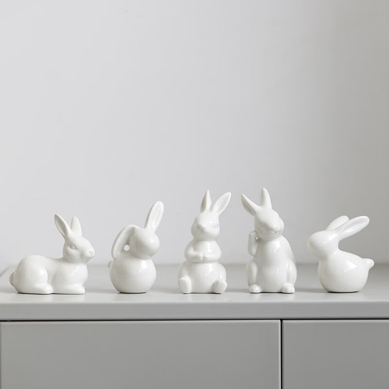 Cute Ceramics Rabbit Figurines Kawaii Hare Bunny Garden House Animal Ornaments Easter Home Room Decoration Hand Painting Embryo acacuss