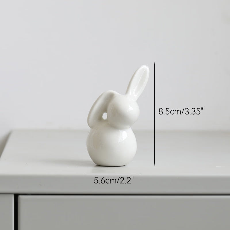 Cute Ceramics Rabbit Figurines Kawaii Hare Bunny Garden House Animal Ornaments Easter Home Room Decoration Hand Painting Embryo acacuss