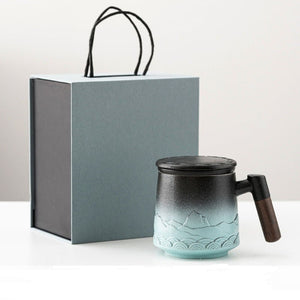 Cute Deer Ceramic Tea Mug with Infuser and Lid Coffee Mug with Strainer and Wooden Handle 430ml Ceramic tea separation cup with lid acacuss