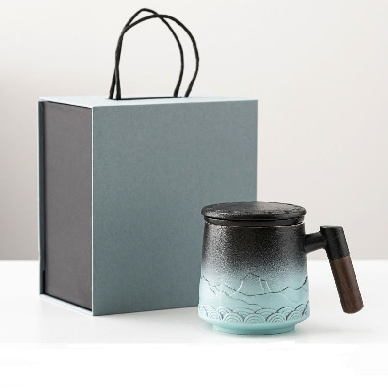 Cute Deer Ceramic Tea Mug with Infuser and Lid Coffee Mug with Strainer and Wooden Handle 430ml Ceramic tea separation cup with lid acacuss