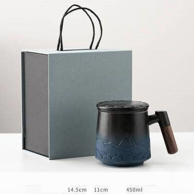 Cute Deer Ceramic Tea Mug with Infuser and Lid Coffee Mug with Strainer and Wooden Handle 430ml Ceramic tea separation cup with lid acacuss