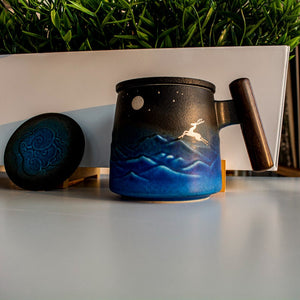 Cute Deer Ceramic Tea Mug with Infuser and Lid Coffee Mug with Strainer and Wooden Handle 430ml Ceramic tea separation cup with lid acacuss