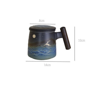 Cute Deer Ceramic Tea Mug with Infuser and Lid Coffee Mug with Strainer and Wooden Handle 430ml Ceramic tea separation cup with lid acacuss