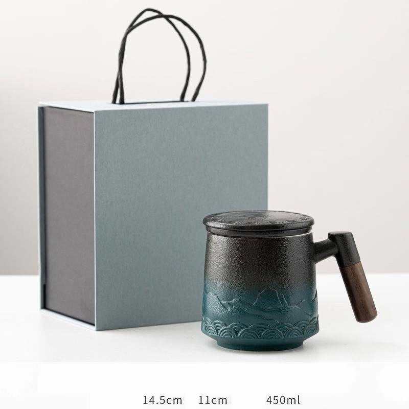 Cute Deer Ceramic Tea Mug with Infuser and Lid Coffee Mug with Strainer and Wooden Handle 430ml Ceramic tea separation cup with lid acacuss