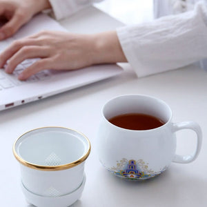 Cute Lucky Cat tea & coffee mug with infuser Forbidden City Cat Cup With Lid Ceramic Female Tea I Coffee Mug Milk Tea Cups Drinkware acacuss