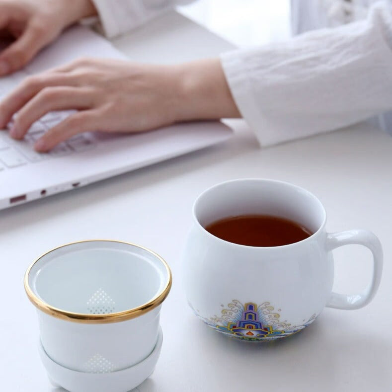 Cute Lucky Cat tea & coffee mug with infuser Forbidden City Cat Cup With Lid Ceramic Female Tea I Coffee Mug Milk Tea Cups Drinkware acacuss