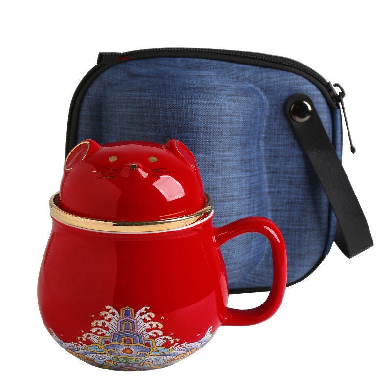 Cute Lucky Cat tea & coffee mug with infuser Forbidden City Cat Cup With Lid Ceramic Female Tea I Coffee Mug Milk Tea Cups Drinkware acacuss