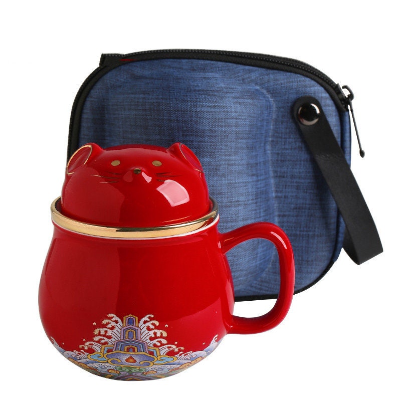 Cute Lucky Cat tea & coffee mug with infuser Forbidden City Cat Cup With Lid Ceramic Female Tea I Coffee Mug Milk Tea Cups Drinkware acacuss
