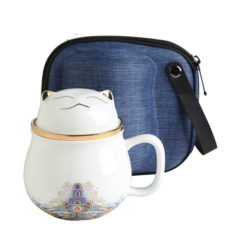 Cute Lucky Cat tea & coffee mug with infuser Forbidden City Cat Cup With Lid Ceramic Female Tea I Coffee Mug Milk Tea Cups Drinkware acacuss