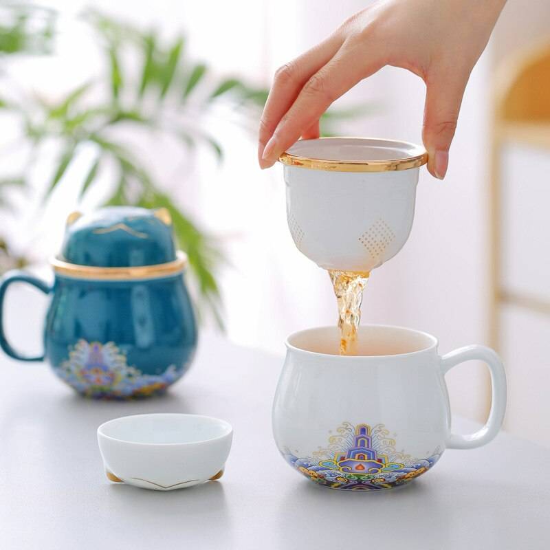 Cute Lucky Cat tea & coffee mug with infuser Forbidden City Cat Cup With Lid Ceramic Female Tea I Coffee Mug Milk Tea Cups Drinkware acacuss