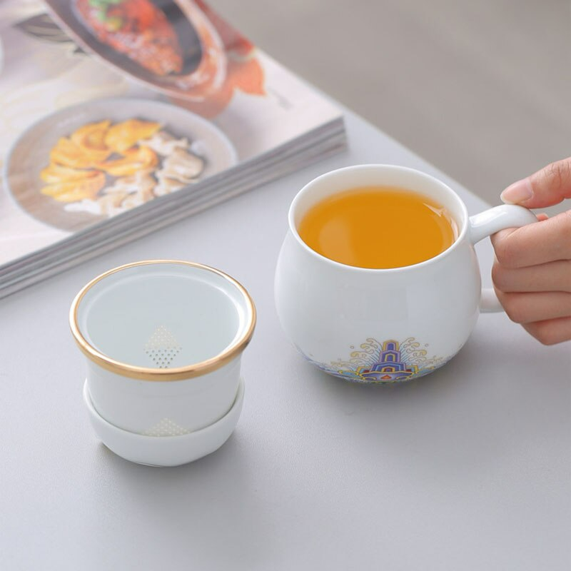 Cute Lucky Cat tea & coffee mug with infuser Forbidden City Cat Cup With Lid Ceramic Female Tea I Coffee Mug Milk Tea Cups Drinkware acacuss