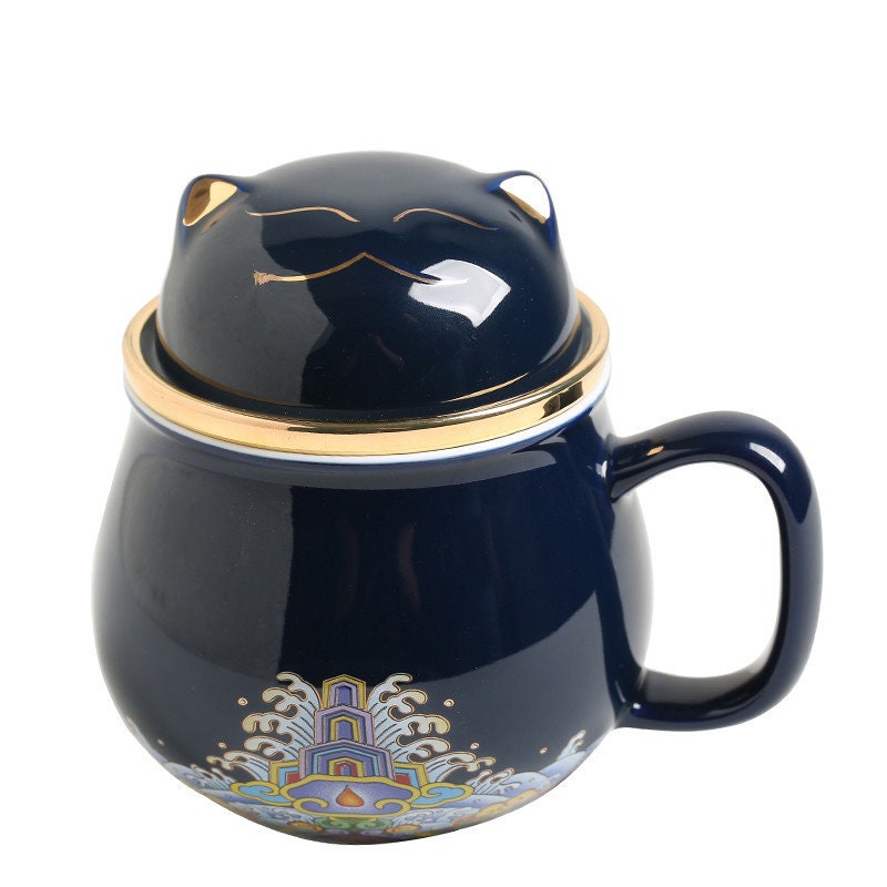 Cute Lucky Cat tea & coffee mug with infuser Forbidden City Cat Cup With Lid Ceramic Female Tea I Coffee Mug Milk Tea Cups Drinkware acacuss