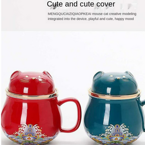 Cute Lucky Cat tea & coffee mug with infuser Forbidden City Cat Cup With Lid Ceramic Female Tea I Coffee Mug Milk Tea Cups Drinkware acacuss