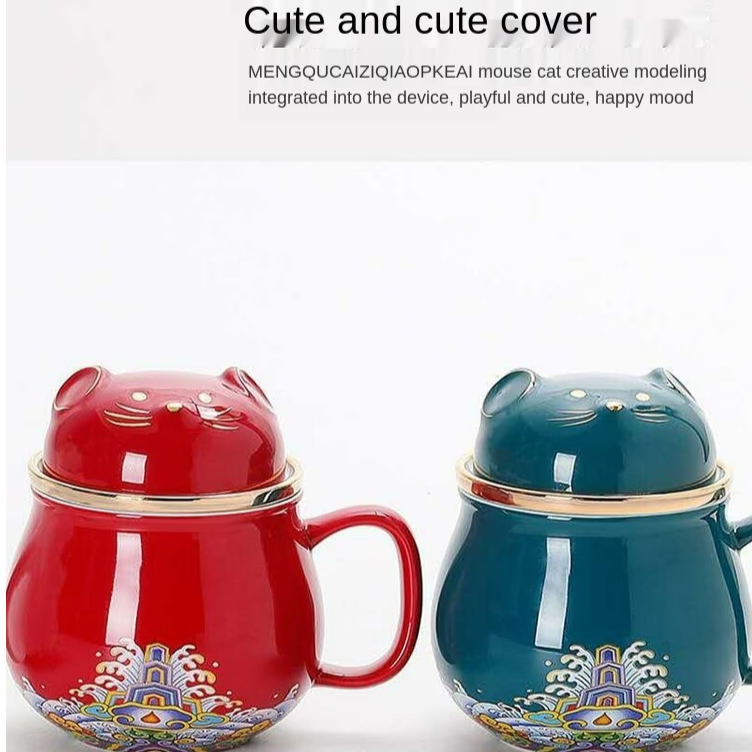 Cute Lucky Cat tea & coffee mug with infuser Forbidden City Cat Cup With Lid Ceramic Female Tea I Coffee Mug Milk Tea Cups Drinkware acacuss