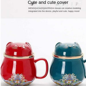 Cute Lucky Cat tea & coffee mug with infuser Forbidden City Cat Cup With Lid Ceramic Female Tea I Coffee Mug Milk Tea Cups Drinkware acacuss