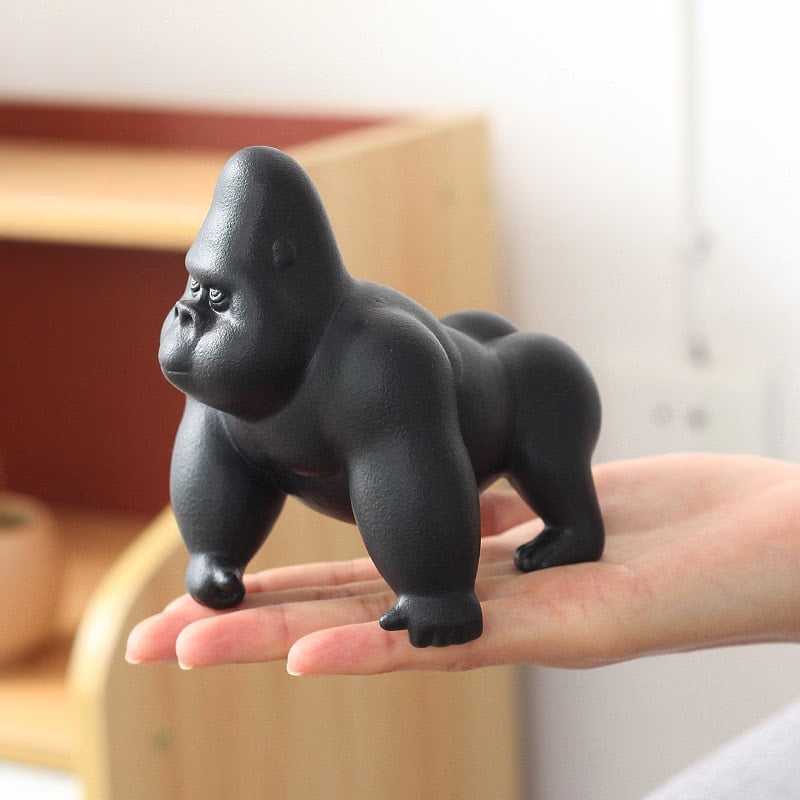 Cute Porcelain King Kong Figurine Handmade Ceramics Gorilla Miniature Micro Landscape Wildlife Fairy Garden Ornament Decor Craft acacuss