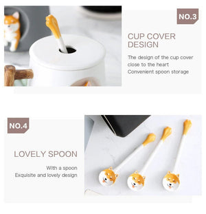 Cute Shiba inu Mug With lid and spoon acacuss