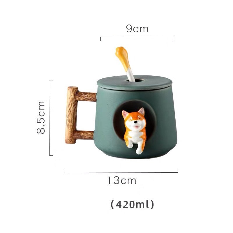 Cute Shiba inu Mug With lid and spoon acacuss