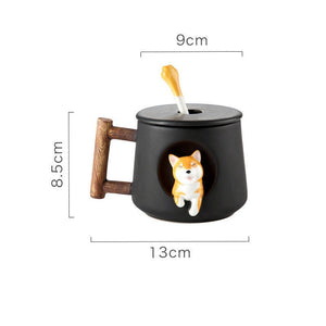 Cute Shiba inu Mug With lid and spoon acacuss